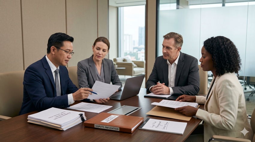 Corporate legal risk review meeting for preventing business disputes